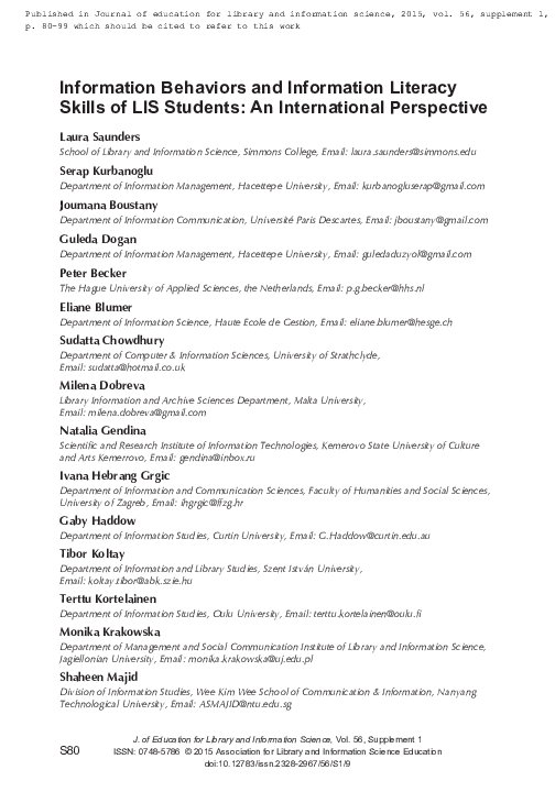 (PDF) Information Behaviors and Information Literacy Skills of LIS ...