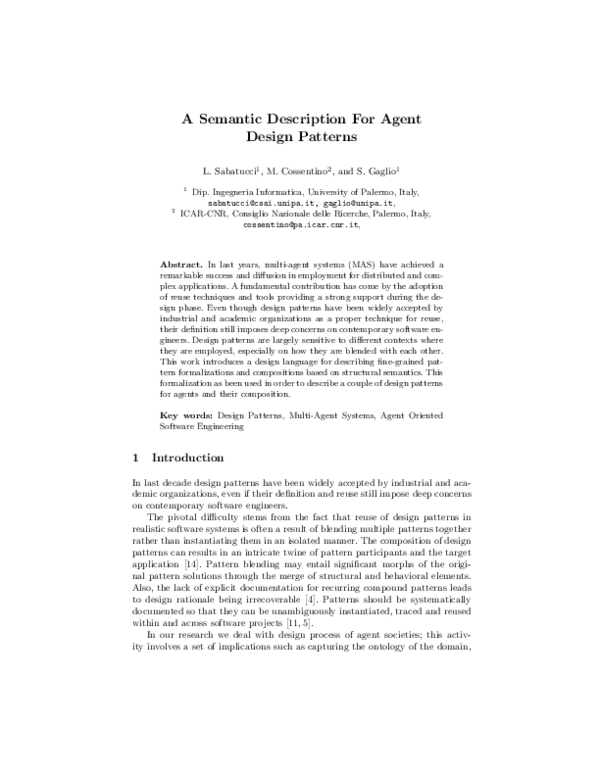 (PDF) A semantic description for agent design patterns