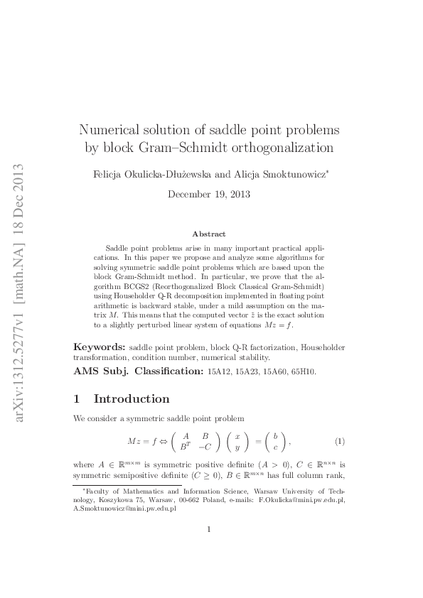  pdf block gram schmidt for saddle point problems