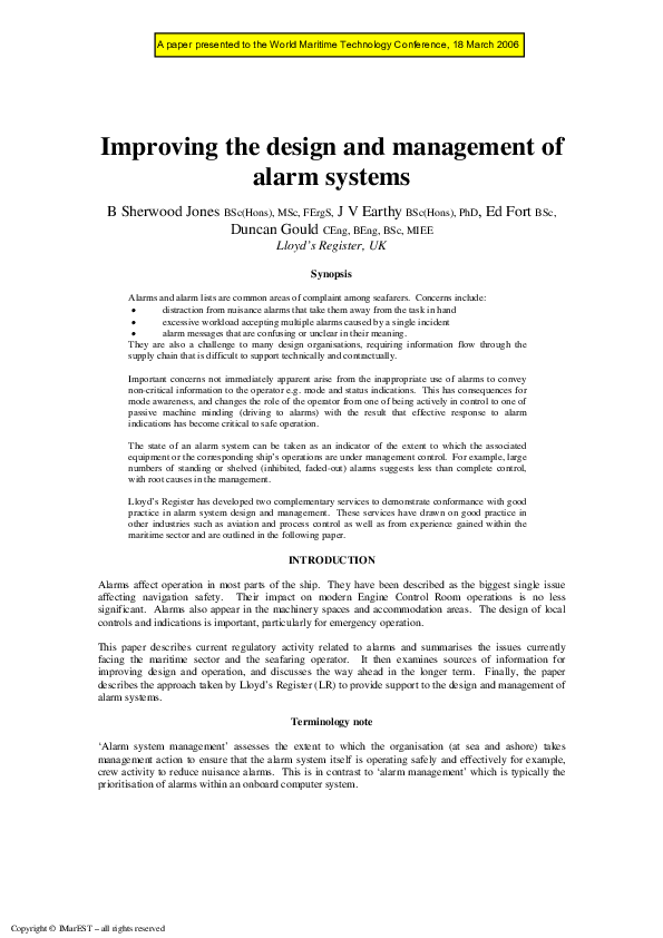 (PDF) Improving the design and management of alarm systems