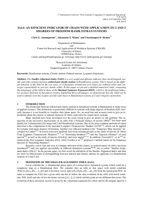 (PDF) SALI: an efficient indicator of chaos with application to 2 and 3 ...