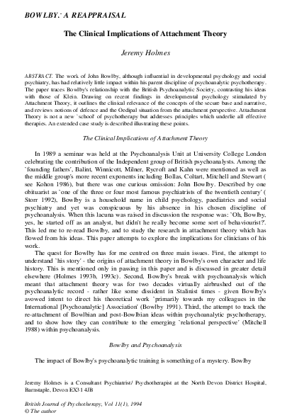 (PDF) The Clinical Implications of Attachment Theory