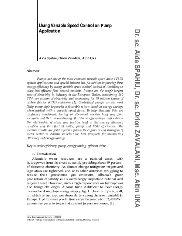 (PDF) Using Variable Speed Control on Pump Application