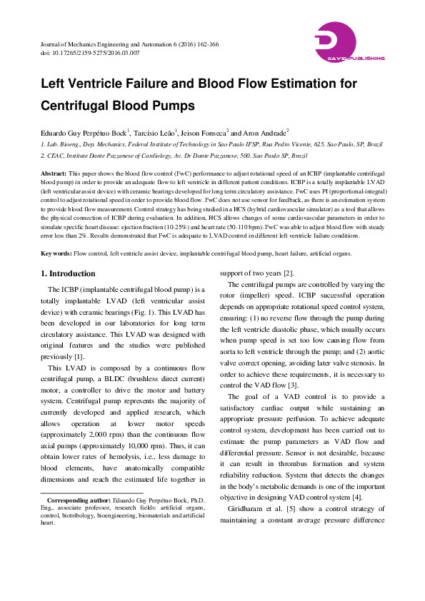 (PDF) Left Ventricle Failure and Blood Flow Estimation for Centrifugal ...
