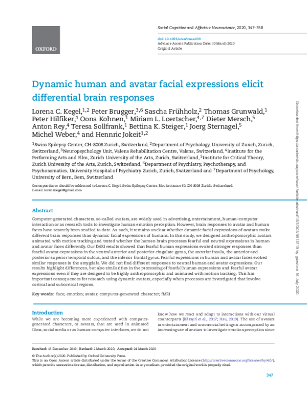 (PDF) Dynamic human and avatar facial expressions elicit differential ...