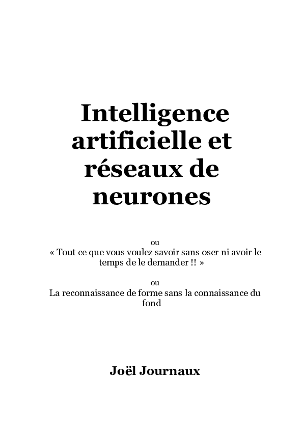 (PDF) Intelligence artificielle et réseaux de neurones