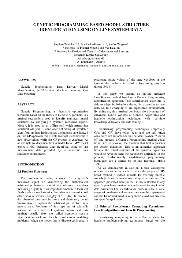 (PDF) Genetic programming based model structure identification using on ...