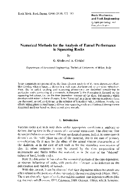 (PDF) Numerical methods for the analysis of tunnel performance in ...