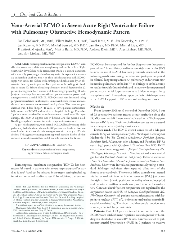 (PDF) Venoarterial ECMO in severe acute right ventricular failure with