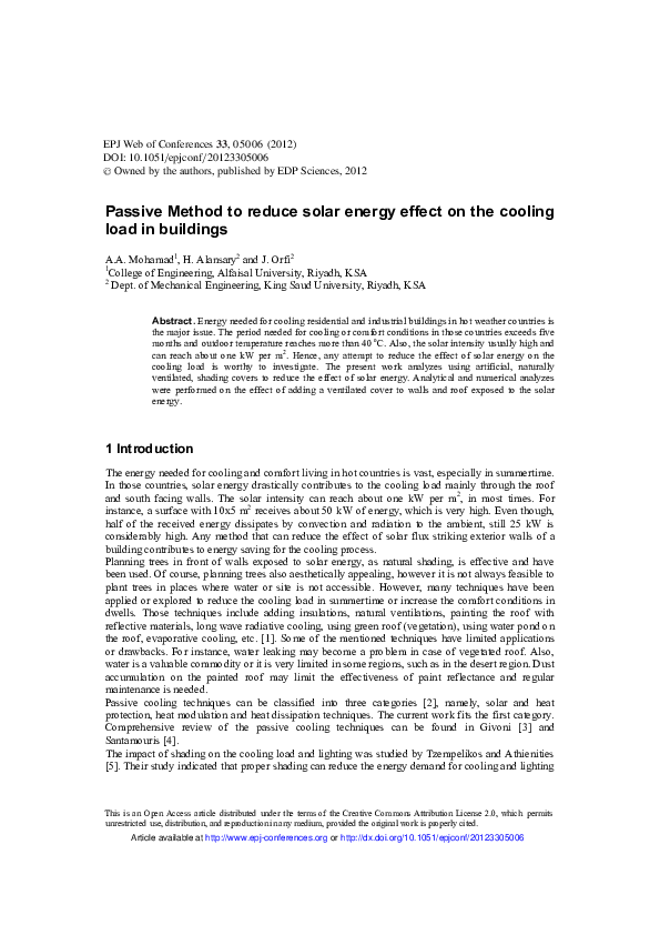 (PDF) Passive Method to Reduce Solar Energy Effect on the Cooling Load ...