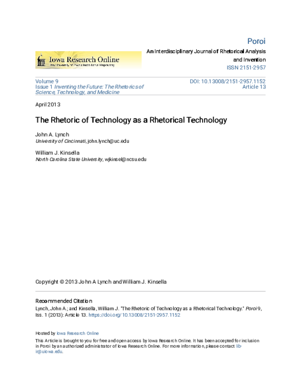 (PDF) The Rhetoric of Technology as a Rhetorical Technology