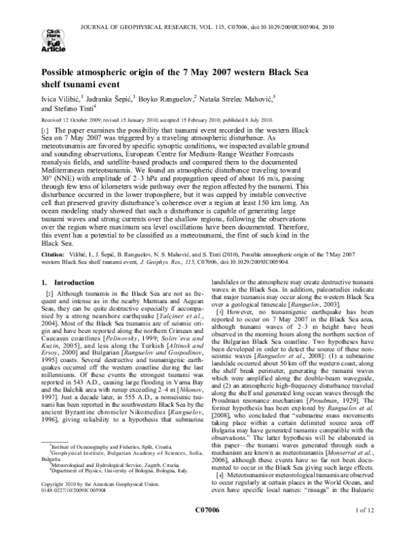 (PDF) Possible atmospheric origin of the 7 May 2007 western Black Sea ...