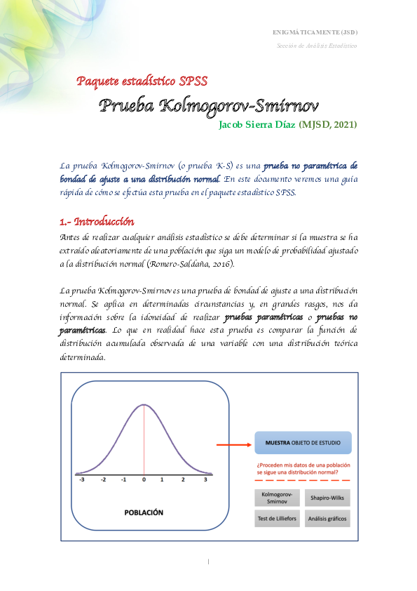 (PDF) [Paquete estadístico SPSS] Prueba KolmogorovSmirnov Jacob