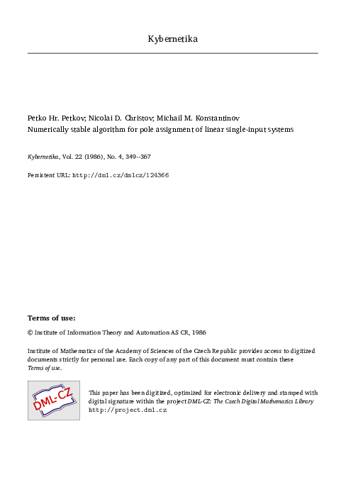 (PDF) Numerically stable algorithm and program for pole assignment of ...