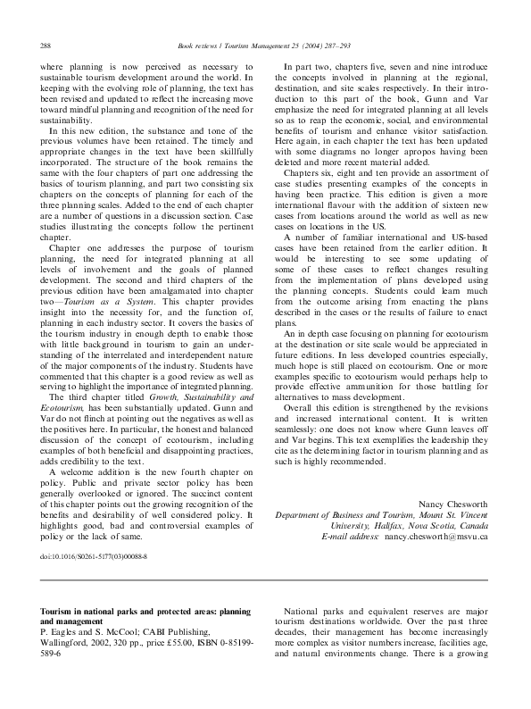 (PDF) Tourism in national parks and protected areas: planning and ...