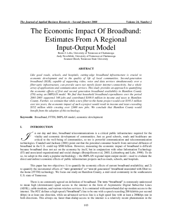 (PDF) The Economic Impact Of Broadband: Estimates From A Regional Input ...