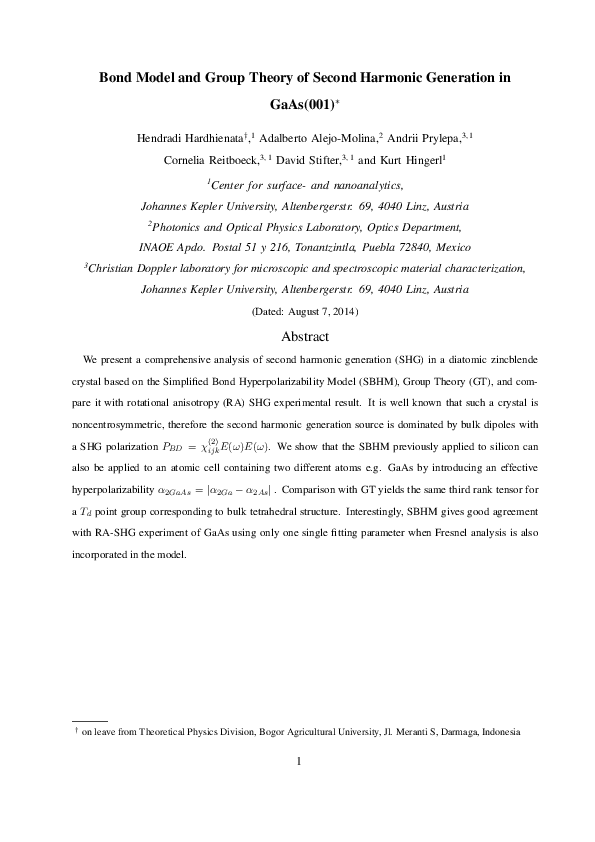 (PDF) Bond Model and Group Theory of Second Harmonic Generation in GaAs ...