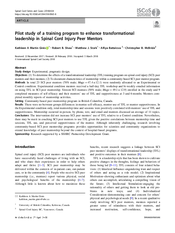 (PDF) Pilot study of a training program to enhance transformational ...