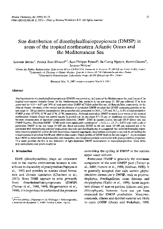 (PDF) Size distribution of dimethylsulfoniopropionate (DMSP) in areas ...