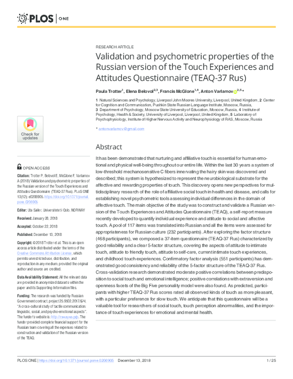 (PDF) Validation and psychometric properties of the Russian version of ...