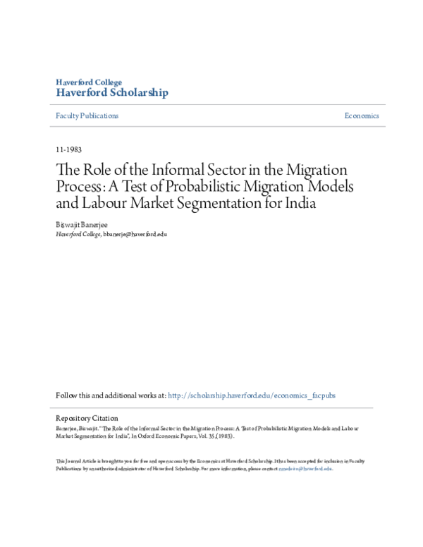 (PDF) The Role of the Informal Sector in the Migration Process: A Test ...