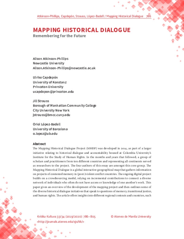 (PDF) Mapping Historical Dialogue: Remembering for the Future