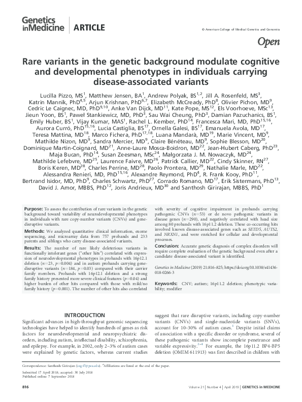 (PDF) Rare variants in the genetic background modulate cognitive and ...