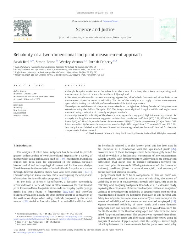(PDF) Reliability of a twodimensional footprint measurement approach
