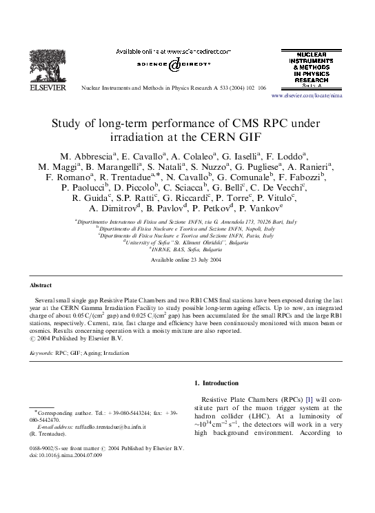 (PDF) Study of long-term performance of CMS RPC under irradiation at ...