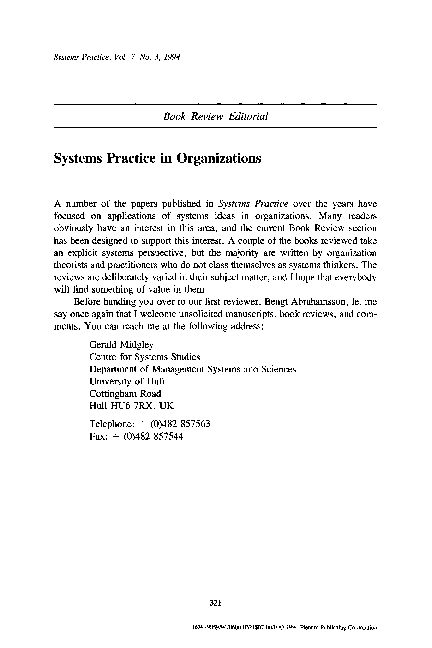 (PDF) Systems practice in organizations