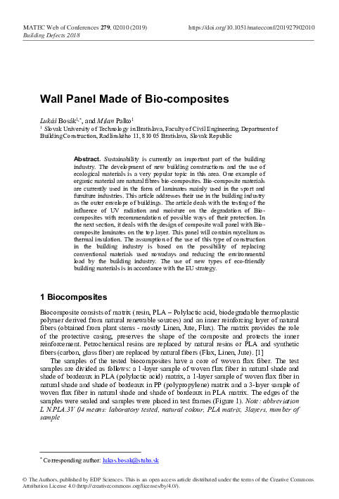 (PDF) Wall Panel Made of Bio-composites