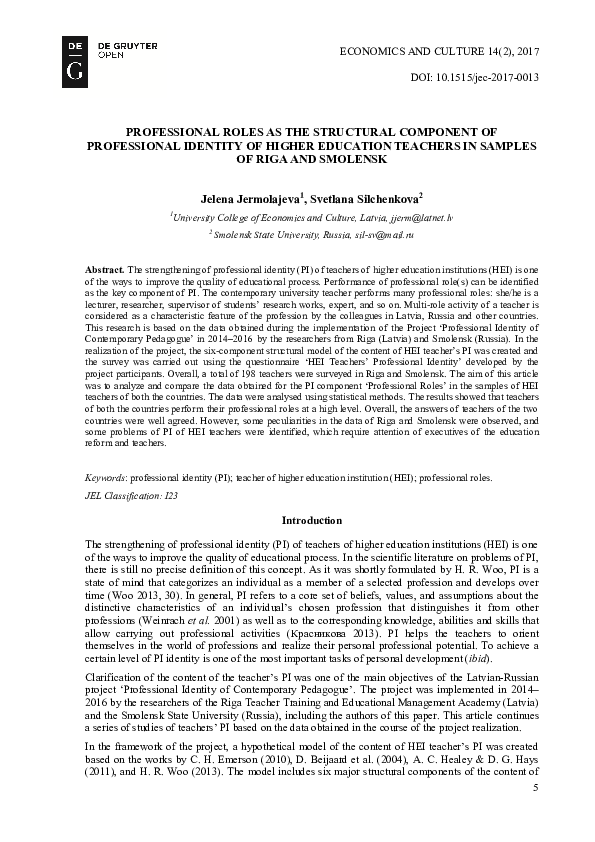 (PDF) Professional Roles as the Structural Component of Professional ...