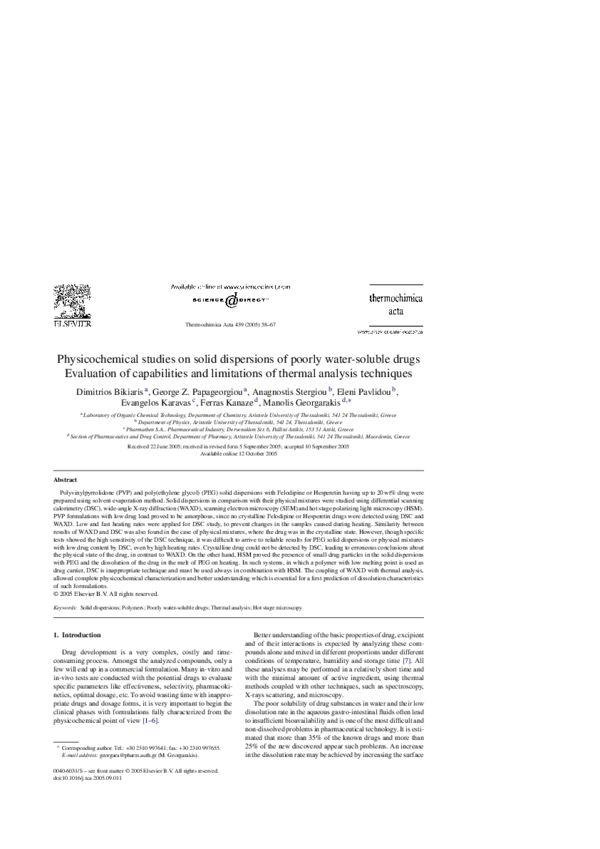 (PDF) Physicochemical studies on solid dispersions of poorly water ...