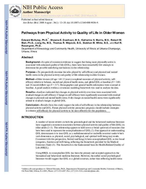 (PDF) Pathways from Physical Activity to Quality of Life in Older Women