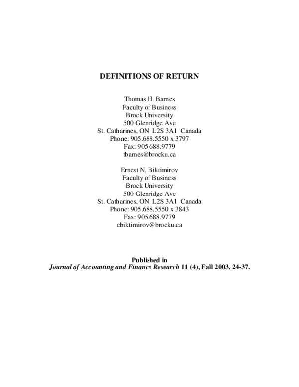 (PDF) Definitions of return