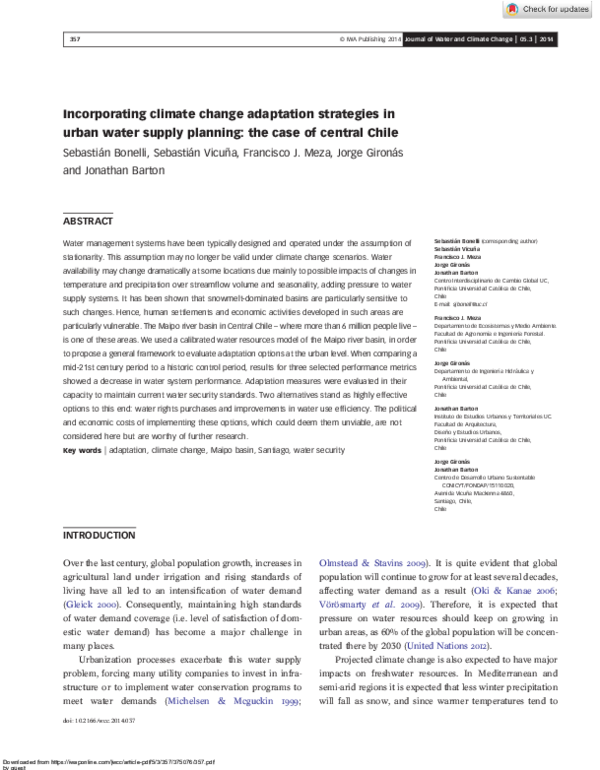 (PDF) Incorporating climate change adaptation strategies in urban water ...