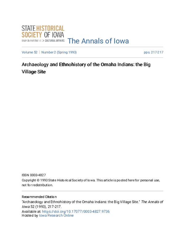 (PDF) Archaeology and Ethnohistory of the Omaha Indians: The Big ...