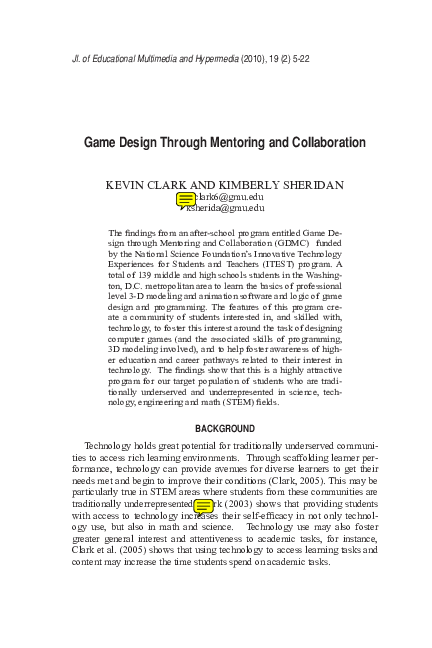 (PDF) Game design through mentoring and collaboration