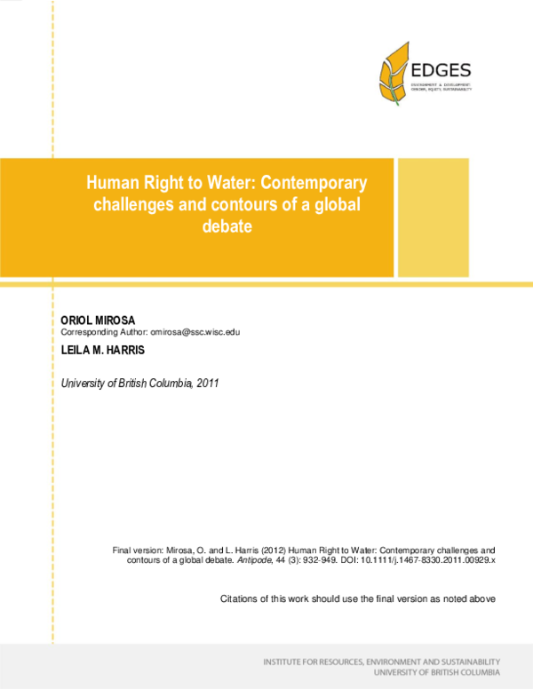 (PDF) Human Right to Water: Contemporary Challenges and Contours of a ...