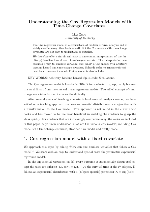 (PDF) Understanding the Cox Regression Models With Time-Change Covariates