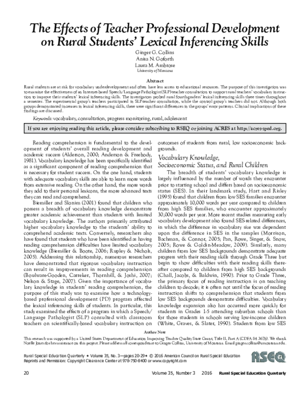 (PDF) The Effects of Teacher Professional Development on Rural Students ...