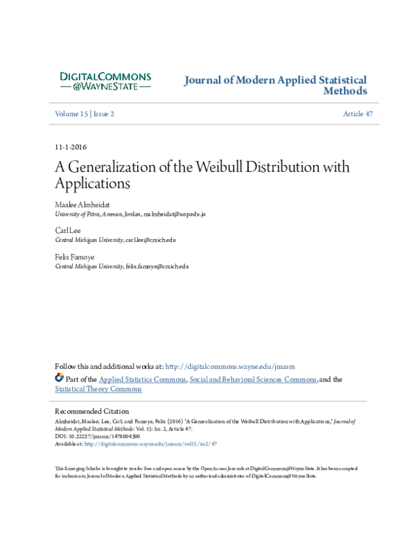 (PDF) A Generalization of the Weibull Distribution with Applications