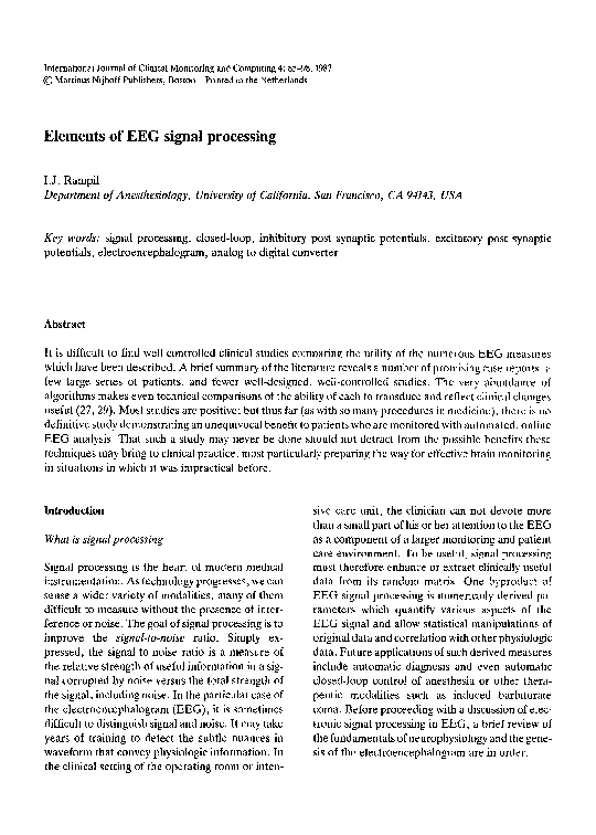 (PDF) Elements of EEG signal processing