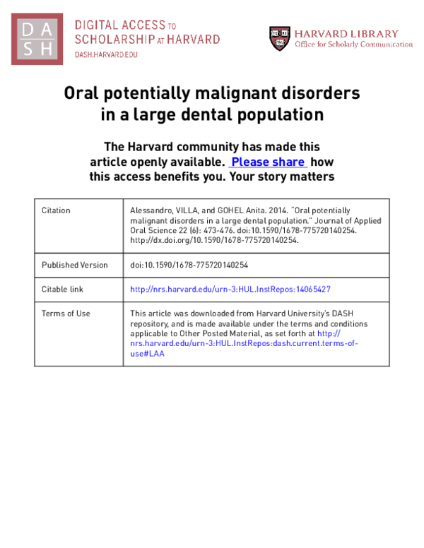 (PDF) Oral potentially malignant disorders in a large dental population