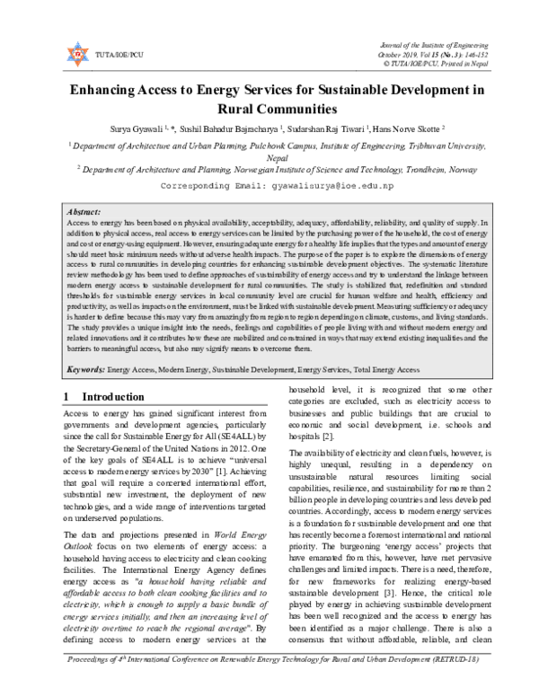 (PDF) Enhancing Access to Energy Services for Sustainable Development ...