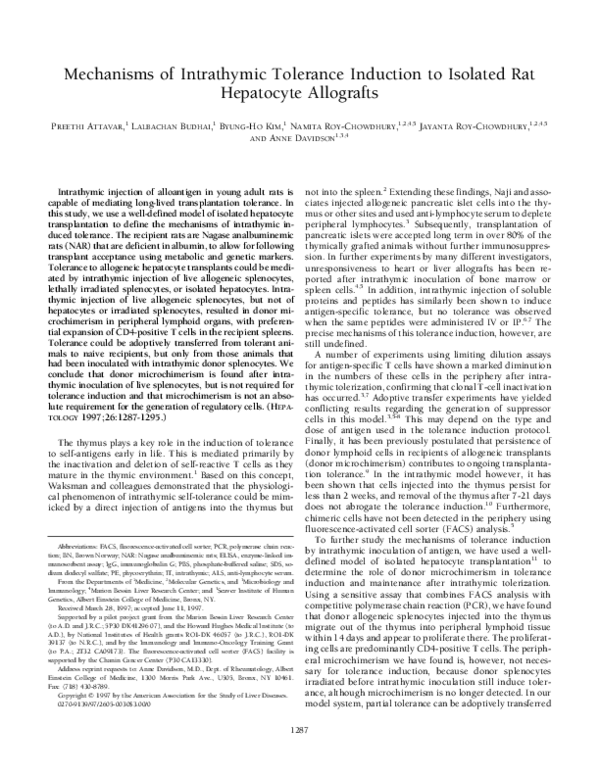 (PDF) Mechanisms of intrathymic tolerance induction to isolated rat ...