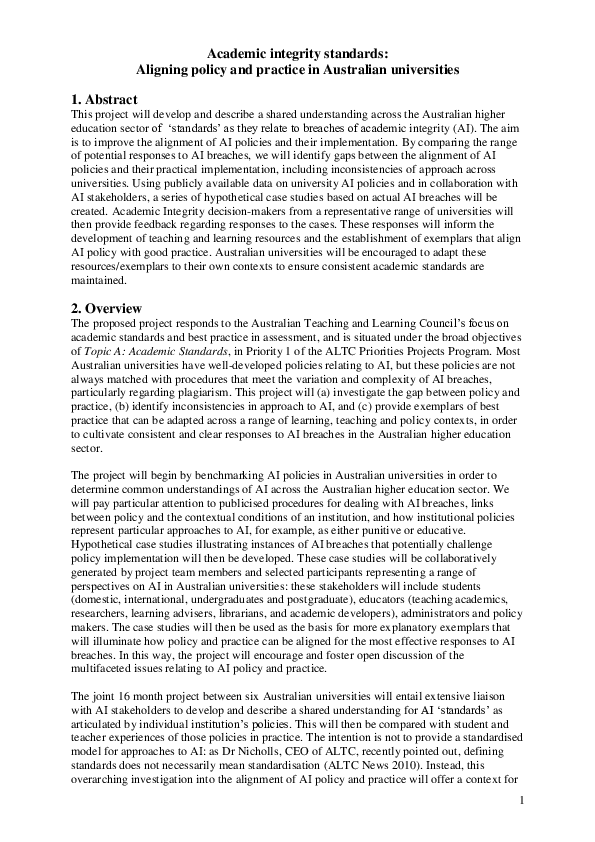 (PDF) Academic Integrity Standards: A Preliminary Analysis of the ...
