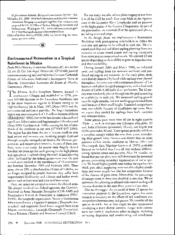 (PDF) Environmental Restoration in a Tropical Rainforest in Mexico