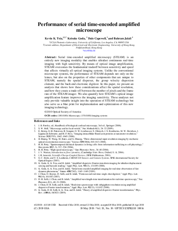 (PDF) Performance of serial time-encoded amplified microscope