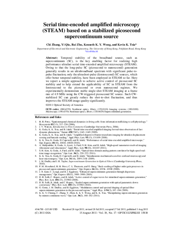 (PDF) Serial time-encoded amplified microscopy (STEAM) based on a ...